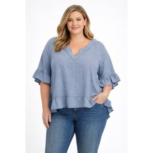 Aerie Light Blue V Neck Flutter Sleeve Cropped Peplum Top Women‎ XL